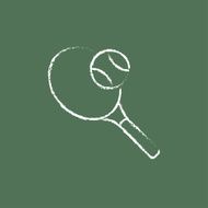 Tennis racket and ball icon drawn in chalk