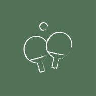 Table tennis racket and ball icon drawn in chalk