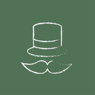 Hat and mustache icon drawn in chalk