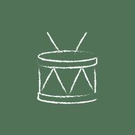 Drum with sticks icon drawn in chalk