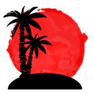 Coconut palm trees and watercolor