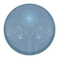 sign with two hands in the blue circle