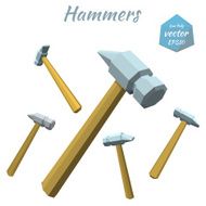 Set of hammers isolated on white background Low poly style