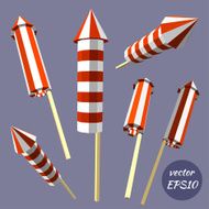 Set of fireworks poppers isolated on white background Low poly
