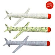 Set cruise missile khaki isolated on white background Low poly