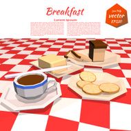 Banner with avtrakom on the table butter coffee bread Low poly