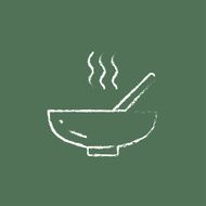 Bowl of hot soup with spoon icon drawn in chalk N2