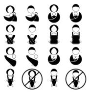 Baby sling icons set Alternative baby wearing N2