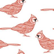 Seamless pattern with cardinals Doodle hand drawn background N2