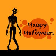 Zombie Cartoon Happy Halloween Banner Walking Dead Man Body Skeleton