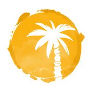 Watercolor paint stain and palm tree