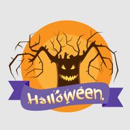 Halloween Tree Badge Banner Scary Smile Face Eyes