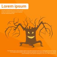 Halloween Scary Tree Smile Face Eyes Flat Vector