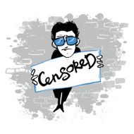 Cartoon man holding a placard Censorship