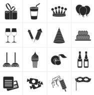 Black birthday and party icons