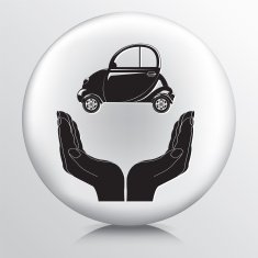 Round Icon With Two Hands Cupping a Small Passenger Car N2