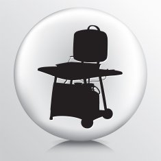 Round Icon with Black BBQ and Tank Silhouette