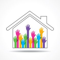 Group of up hands in the home stock vector N2