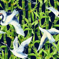 Watercolor asian crane bird seamless pattern N2