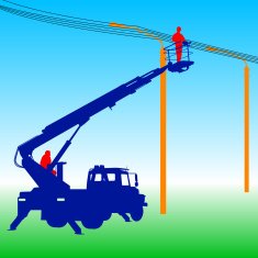 Electrician making repairs at a power pole Vector illustration