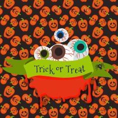 Halloween trick or treat illustration on pumpkin background N2