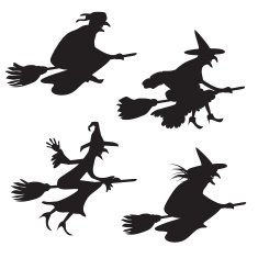 Set of four silhouettes flying witches N2