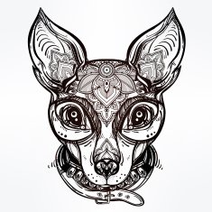 Vintage style dog portrait and collar N5