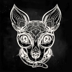 Vintage style dog portrait and collar N6