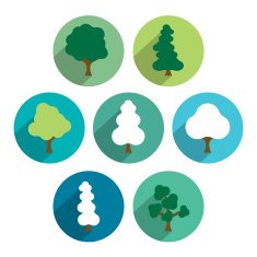 Tree icon set Simply circle green flat pictograms