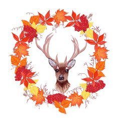 Autumn leaves and reindeer round design vector frame