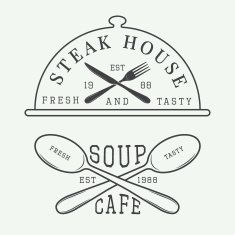 Set of vintage cafe and steak house logo badge N2