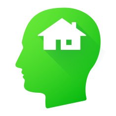 Male head icon with a house N2
