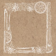 Vector frame with spices and orange slices N2