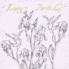 Happy Birthday Card with bunch of irises N2