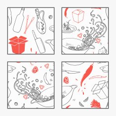 Abstract hand drawn wok restaurant elements poster for your design
