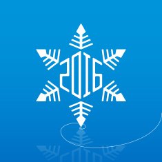 White snowflake on ice with reflection and new year date
