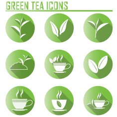 Green tea symbols and icons with long shadow