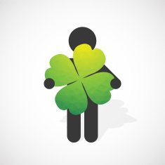 black silhouette of a man holds the four-leaf clover