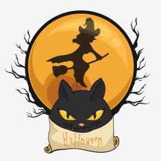 Flying Witch with Black Cat Face Button