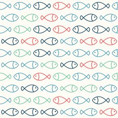 Red Green and Blue Fish Pattern on White Background