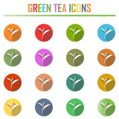 Green tea symbols and icons with long shadow N3