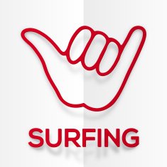 Paper silhouette red surfers shaka symbol with realistic shadow