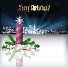 Abstract Christmas greeting with silhouette of city