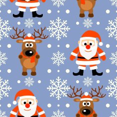New Year seamless background with deer and Santa Claus