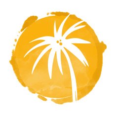 Watercolor circle and palm tree