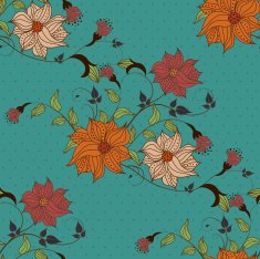 Beautiful seamless pattern with flowers on blue background dots N2