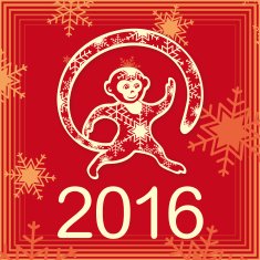 New Year's fire monkey and snowflakes N2