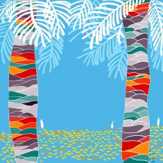 Palms with white leafs on the blue background