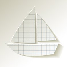 Paper sailboat checkered on a white background