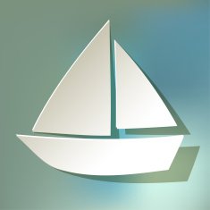 Paper sailboat white a blue bokeh fog background